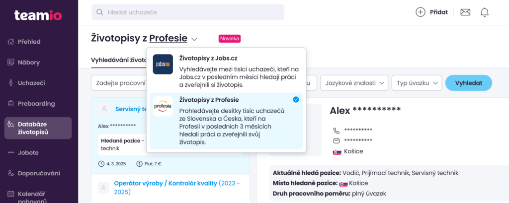 Teamio - nová databáze životopisů Profesie