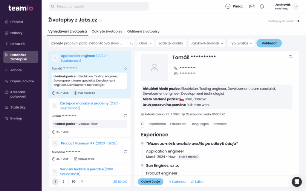 Teamio - nový vzhled databáze životopisů Jobs.cz